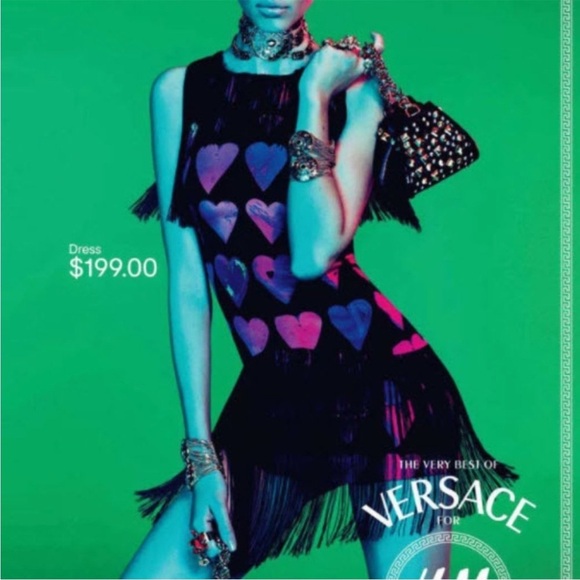 VERSACE X H&M 100% Silk Pink Heart Fringe Mini Dress - 6 - Picture 1 of 11